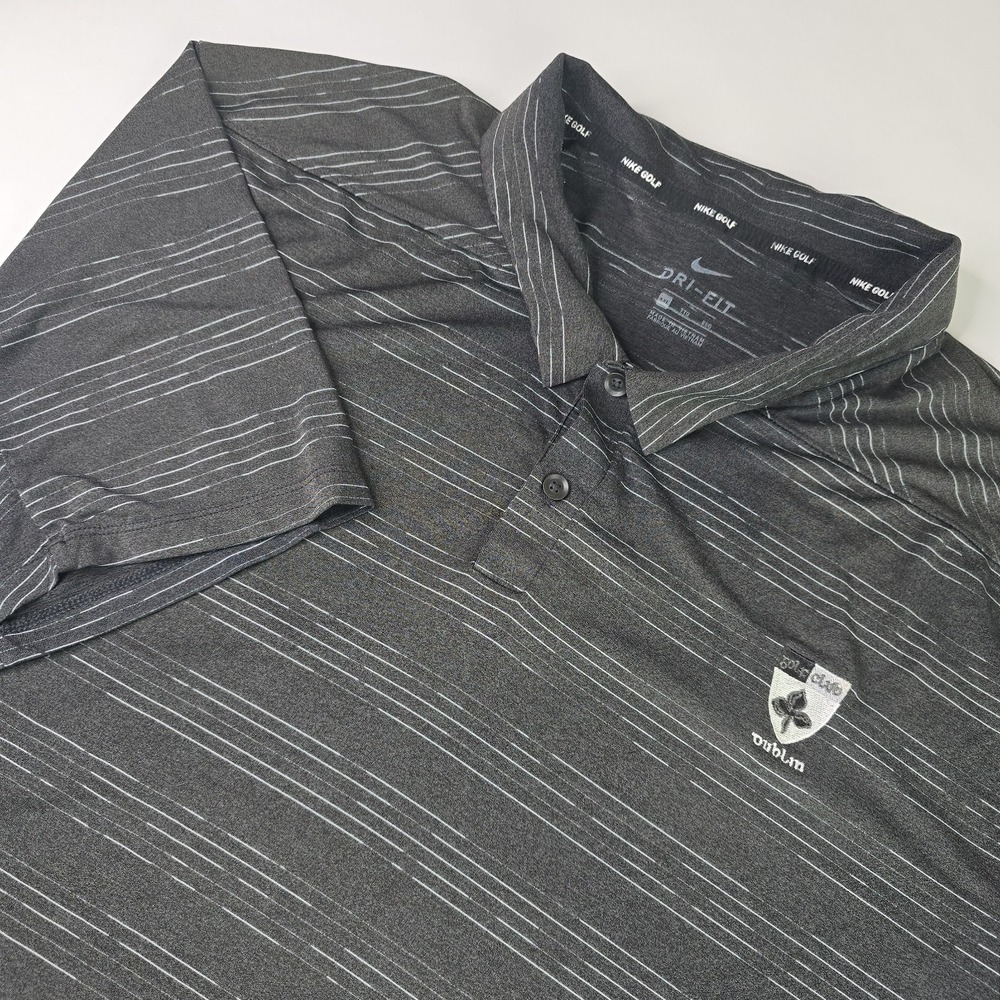 Nike Golf Mens XXL Dri-FIT Polo Shirt Black White Striped Dublin Golf Club Ohio